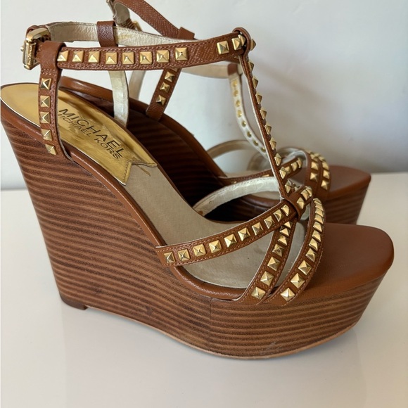 Michael Kors Women’s Brown Wedges with Gold Studs - Picture 1 of 10